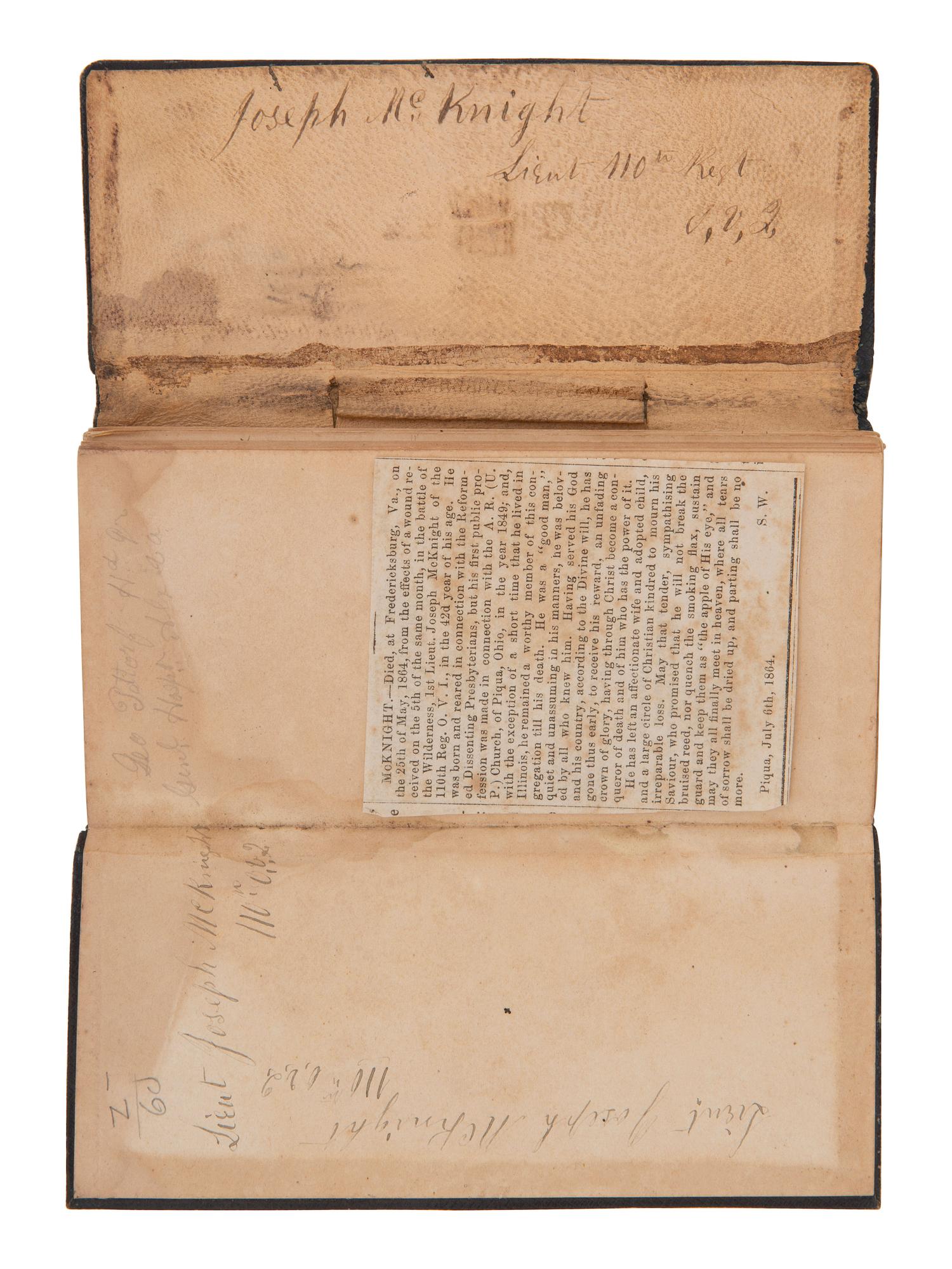 [FLAGS] -- [CIVIL WAR]. Group featuring a 35-star flag and the 1864 pocket diary of Captain Joseph McKnight, Co. E, 110th Ohio Volunteer Infantry, DOW following the Battle of the Wilderness.