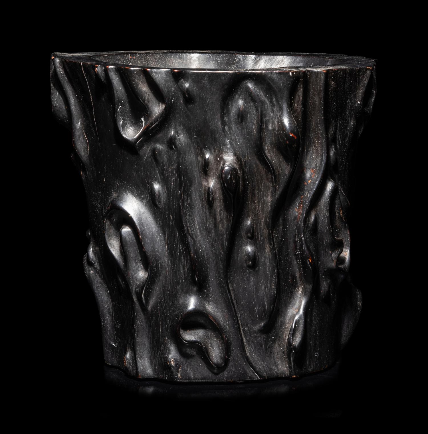 A Chinese Carved Hardwood Brushpot, Bitong