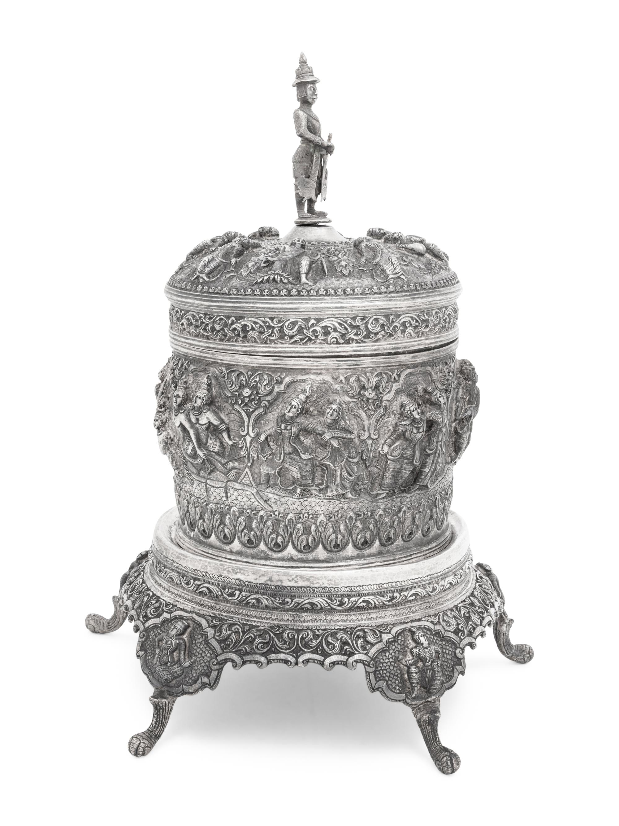 A Southeast Asian Silver Covered Jar on Stand