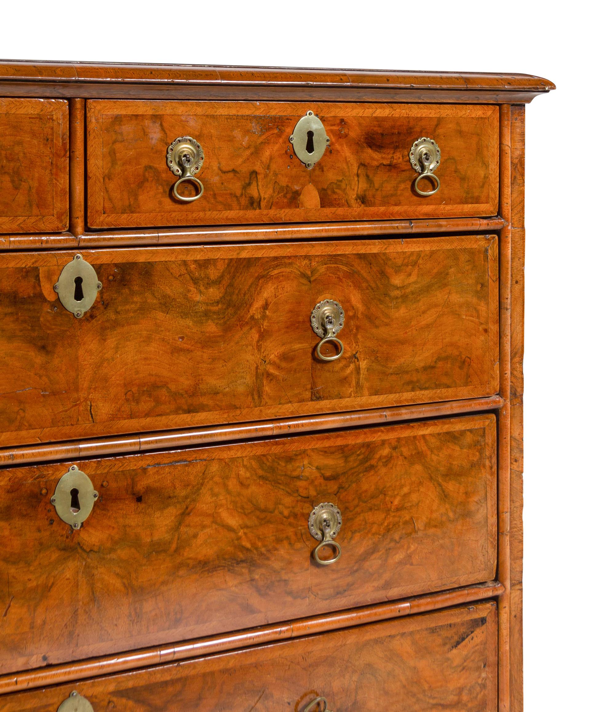 A George I Figured Walnut Veneered Chest of Drawers