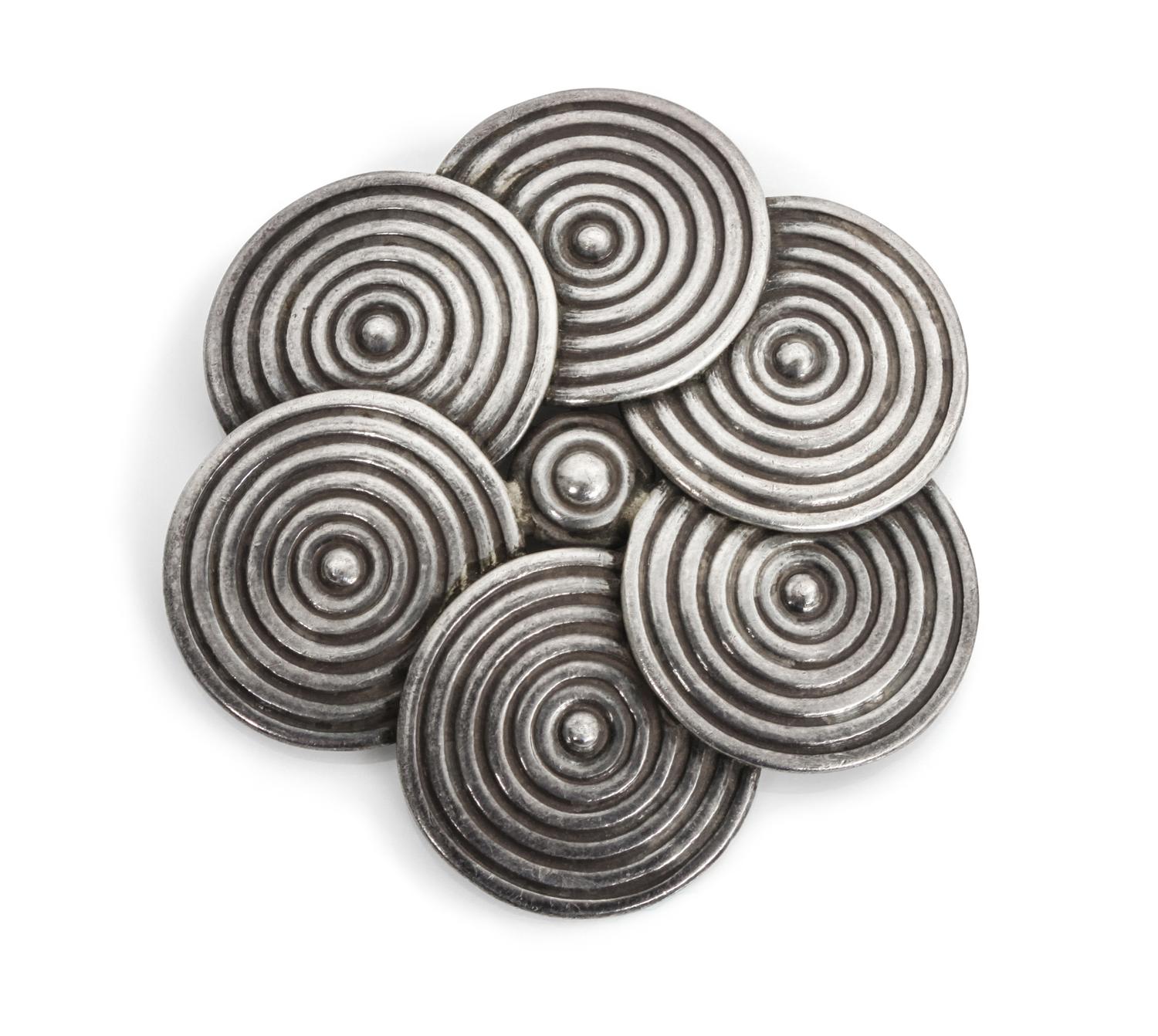 A Mexican Silver Brooch, Los Castillo Diameter 2 1/2 inches.