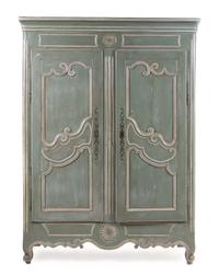 A French Provincial Painted Armoire Height 79 x width 57 1/2 x depth 23 inches. — 19TH CENTURY