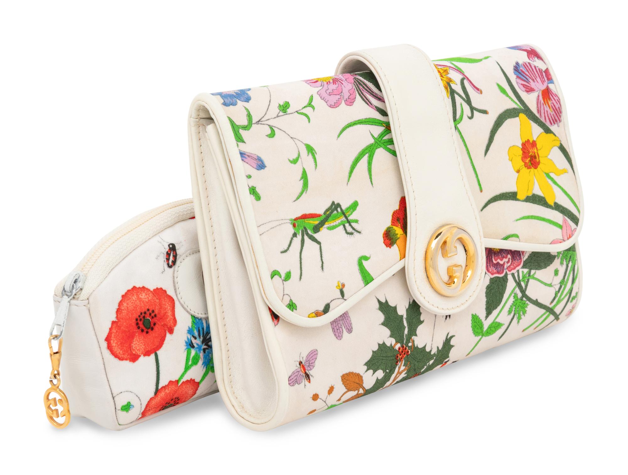 Gucci, Flora Print Bag & Pouch Set