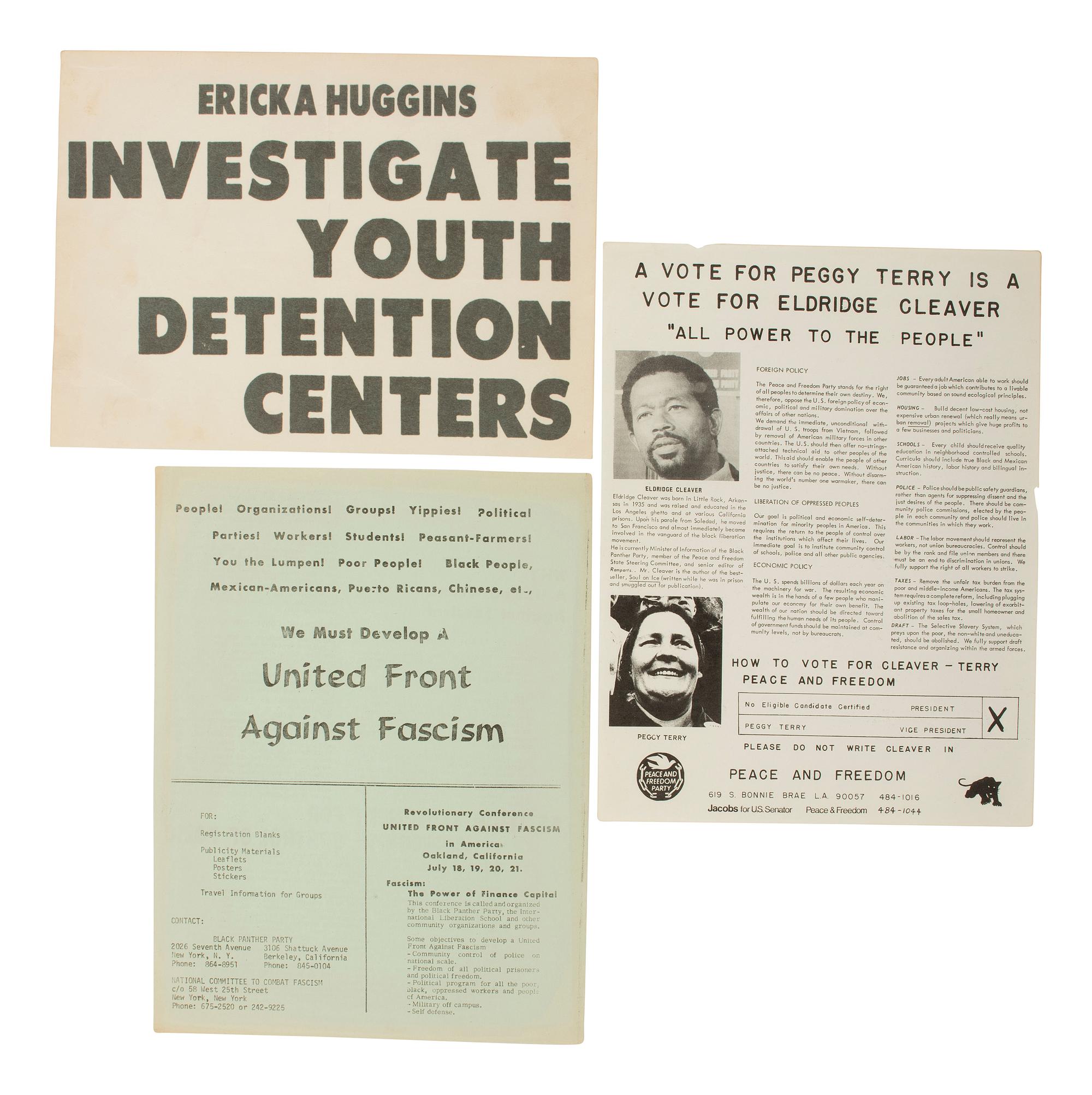 [CIVIL RIGHTS]. A group of 7 flyers and posters involving the Black Panthers and other Civil Rights activists. Ca 1960s-1970s.