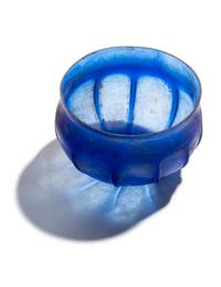 A Roman Blue Glass Ribbed Bowl