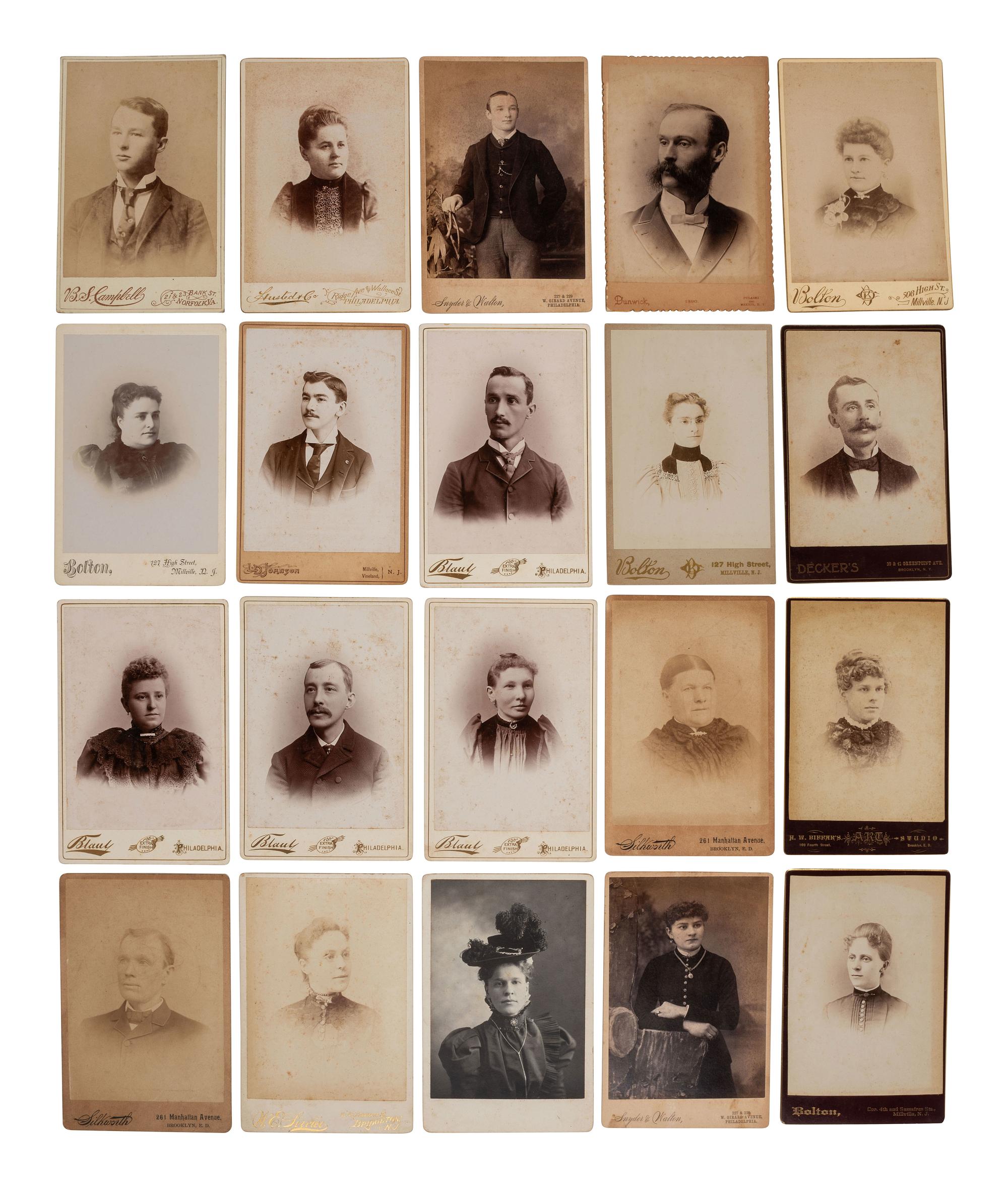 [EARLY PHOTOGRAPHY]. 100+ cabinet cards incl. curious pairs and subjects from California & Hawaii.