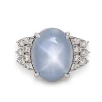 Star Sapphire, Diamond, and White Gold Ring