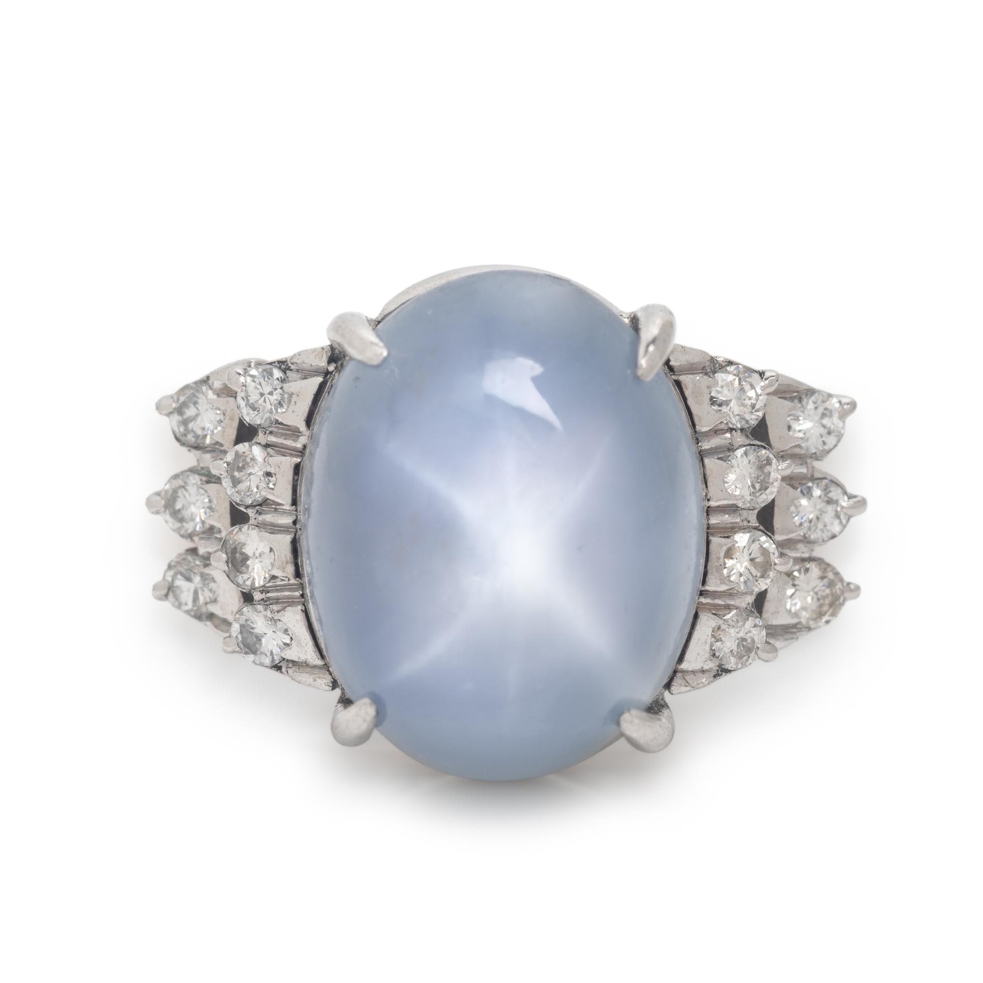 Star Sapphire, Diamond, and White Gold Ring