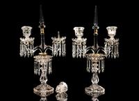 A Pair of Molded Glass Three-Light Candelabra Attributed to Baccarat