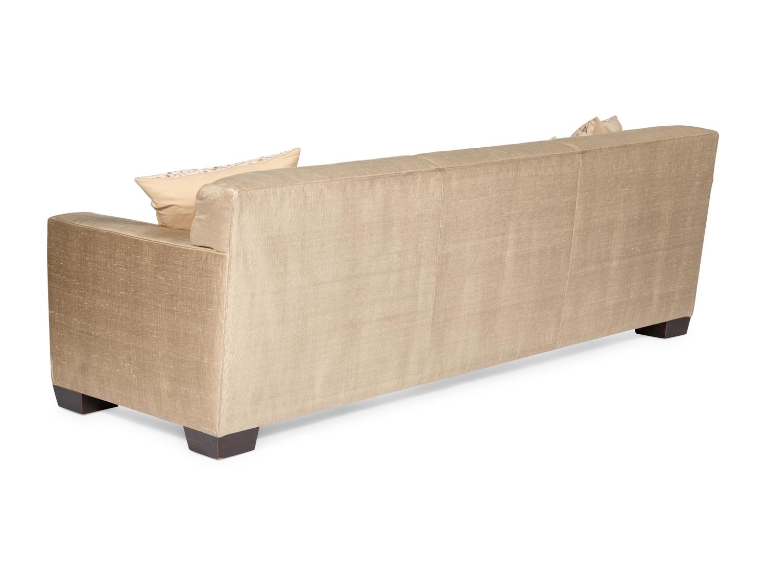 A Pair of Custom Silk Three-Cushion Sofas