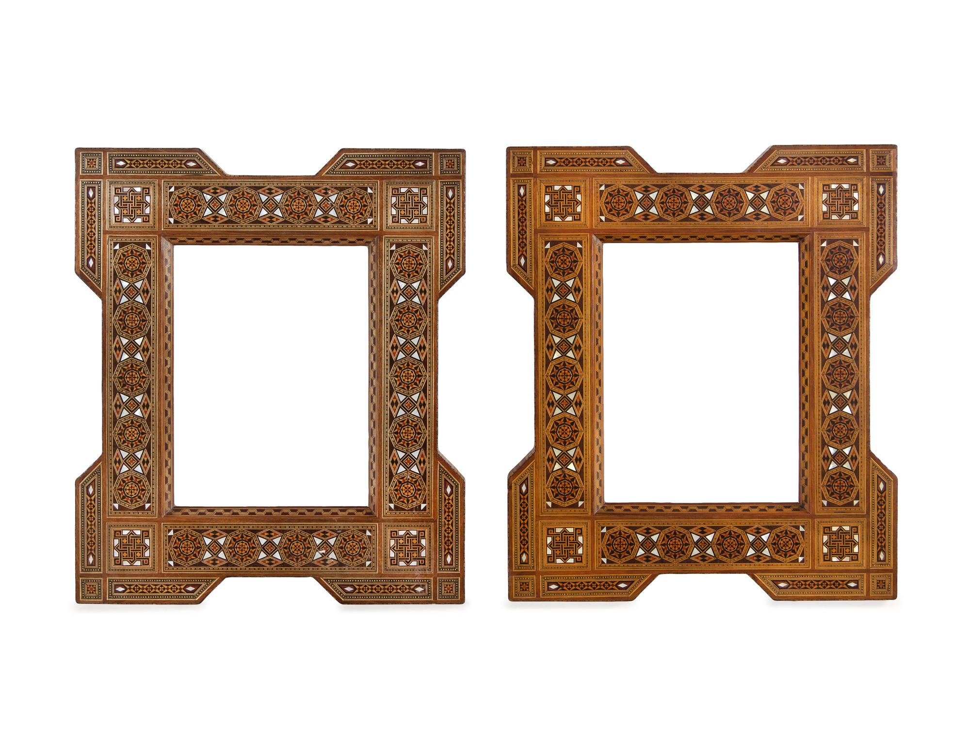 A Pair of Syrian Mosaic Inlaid Mirror Frames