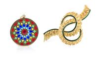 A Collection of Yellow Gold and Enamel Jewelry, 9.10 dwts.