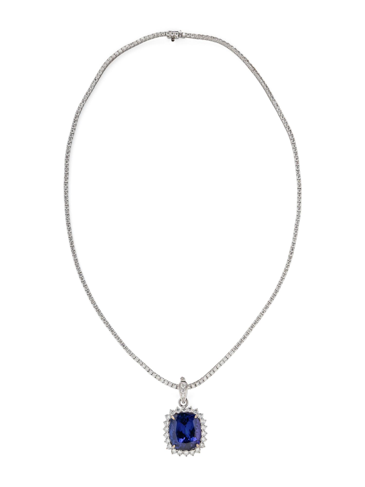 TANZANITE AND DIAMOND PENDANT NECKLACE