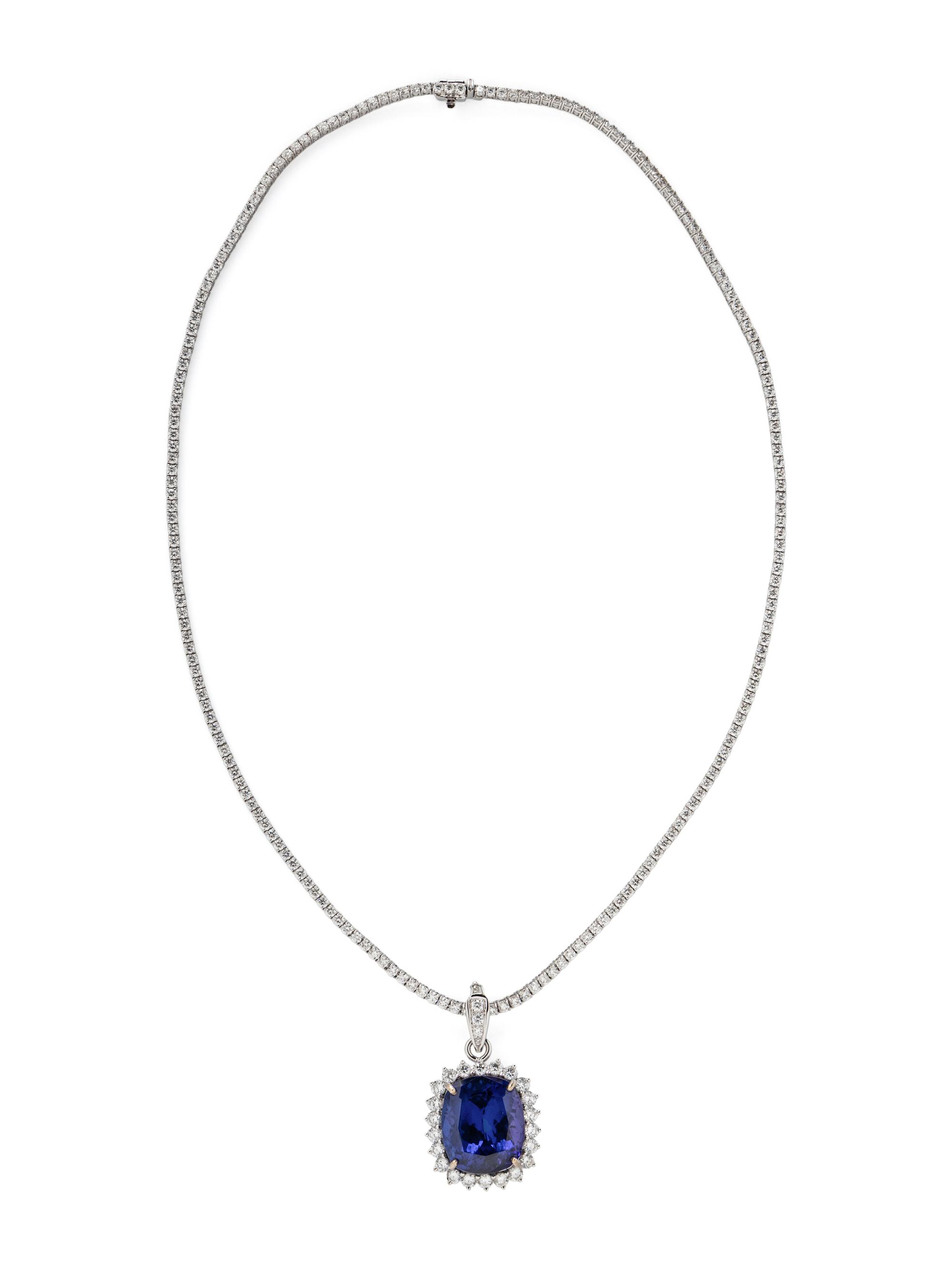 TANZANITE AND DIAMOND PENDANT NECKLACE