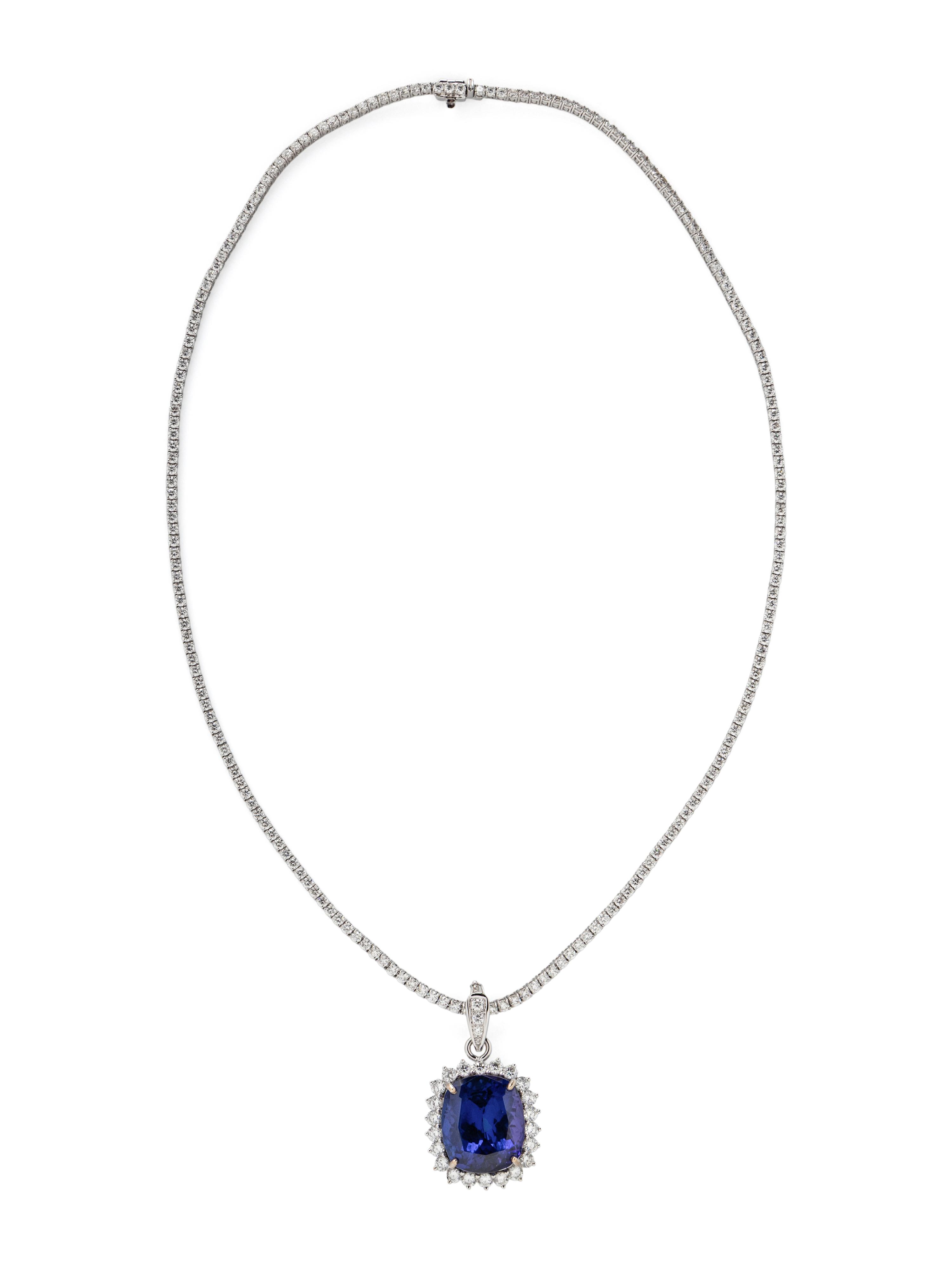 TANZANITE AND DIAMOND PENDANT NECKLACE