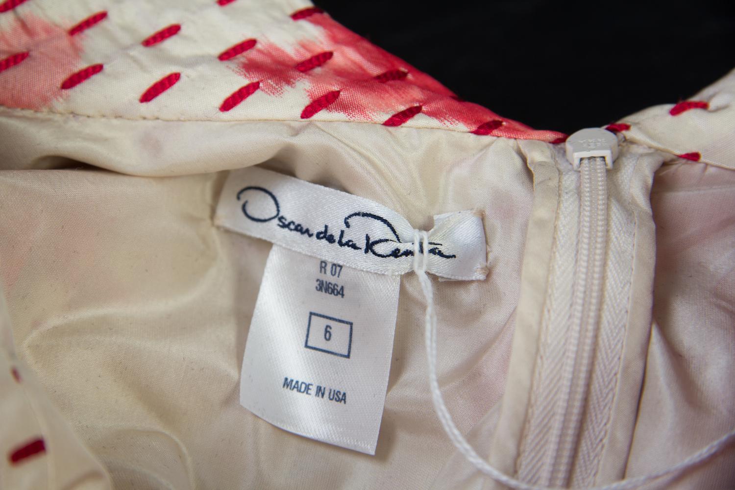 An Oscar de la Renta Pink and Cream Silk Dress, Size: 6.