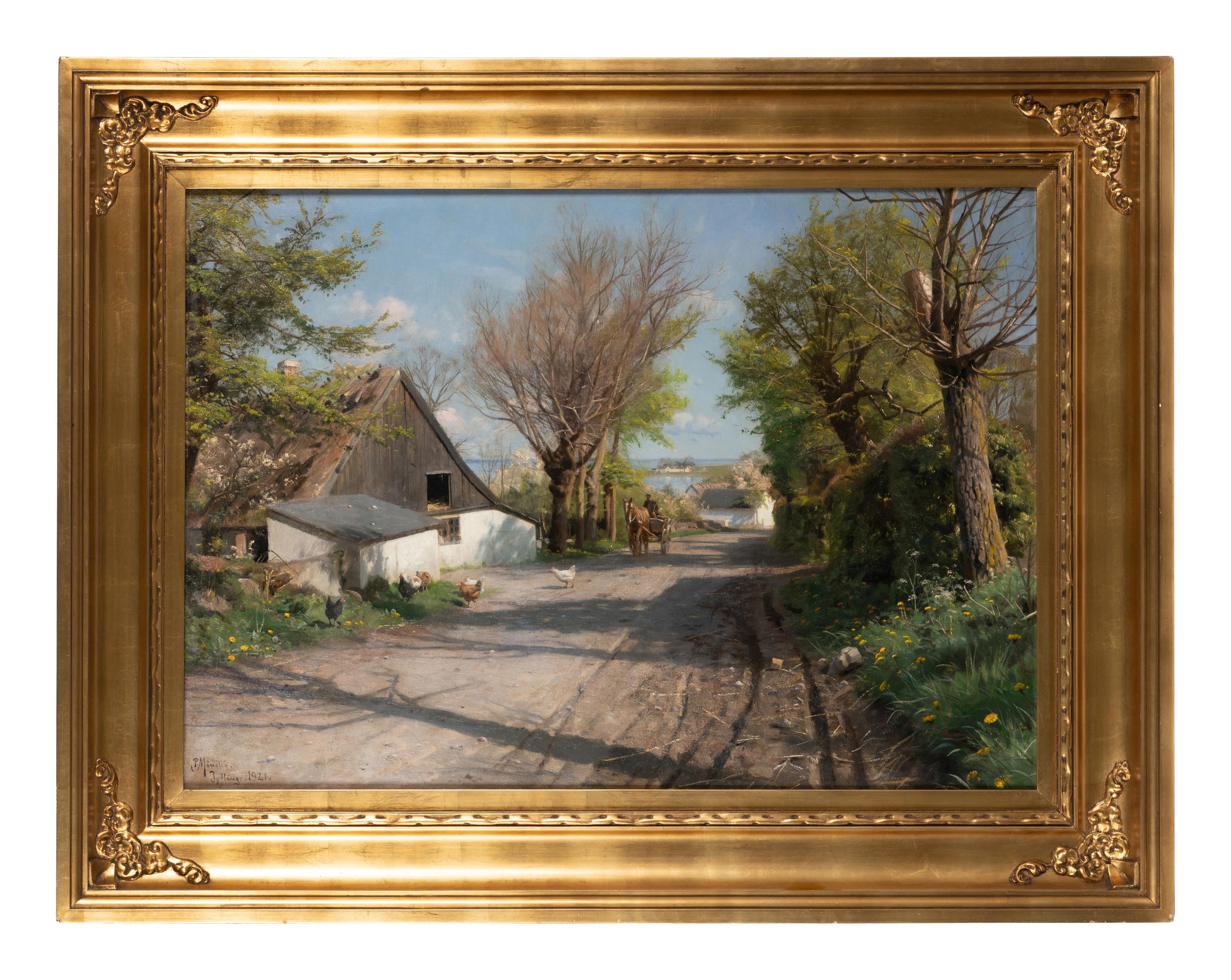 Spring day with a horse carriage on the road near Jyllinge