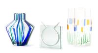 A Group of Three Glass Vases Height of tallest 11 1/2 inches.