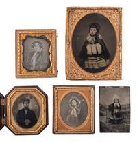 [EARLY PHOTOGRAPHY]. A group of 10 assorted wet plate images of subjects wearing fur garments and accessories, including: