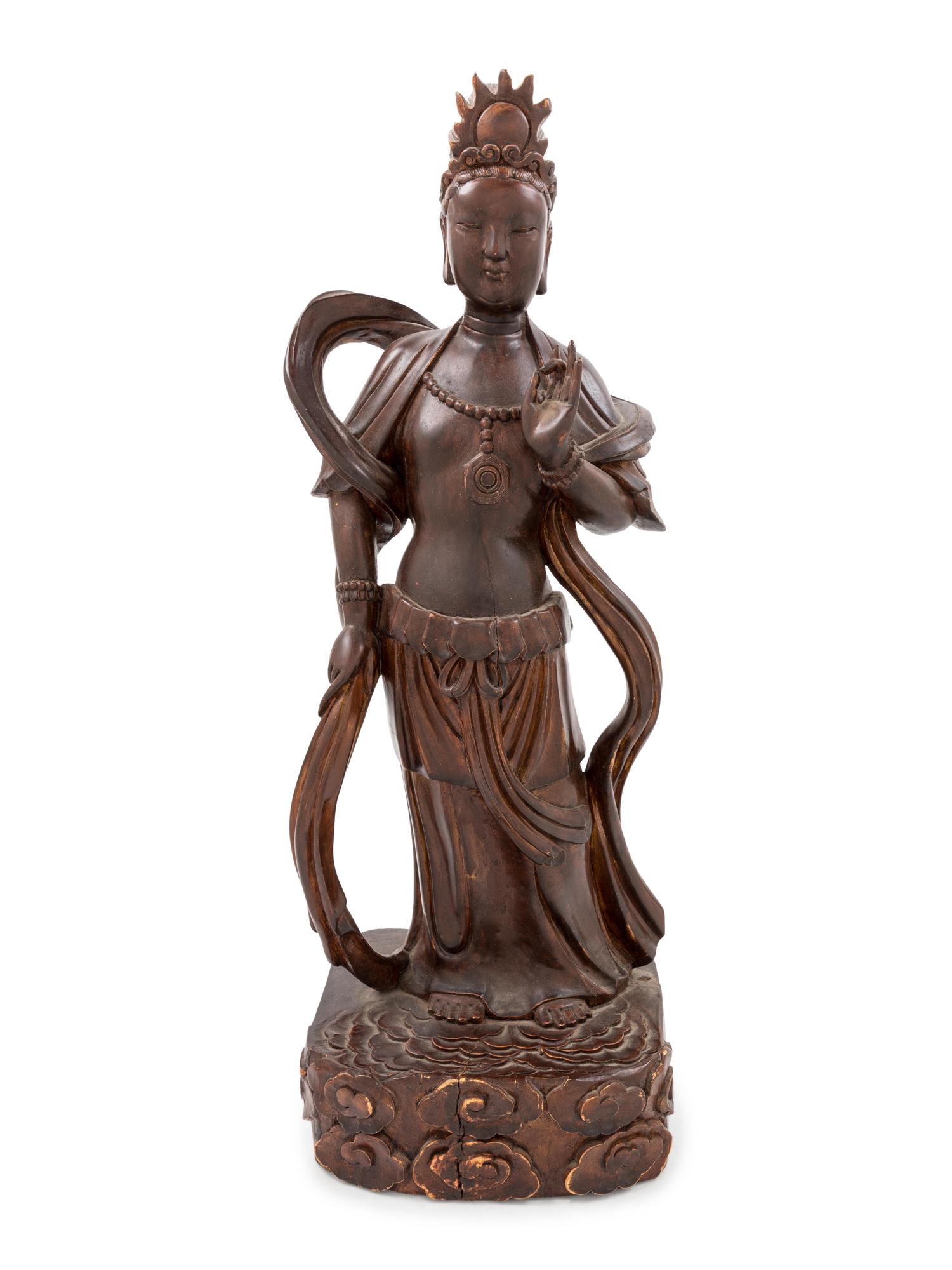 A Chinese Carved Wood Figure of Guanyin
