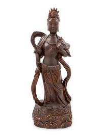 A Chinese Carved Wood Figure of Guanyin
