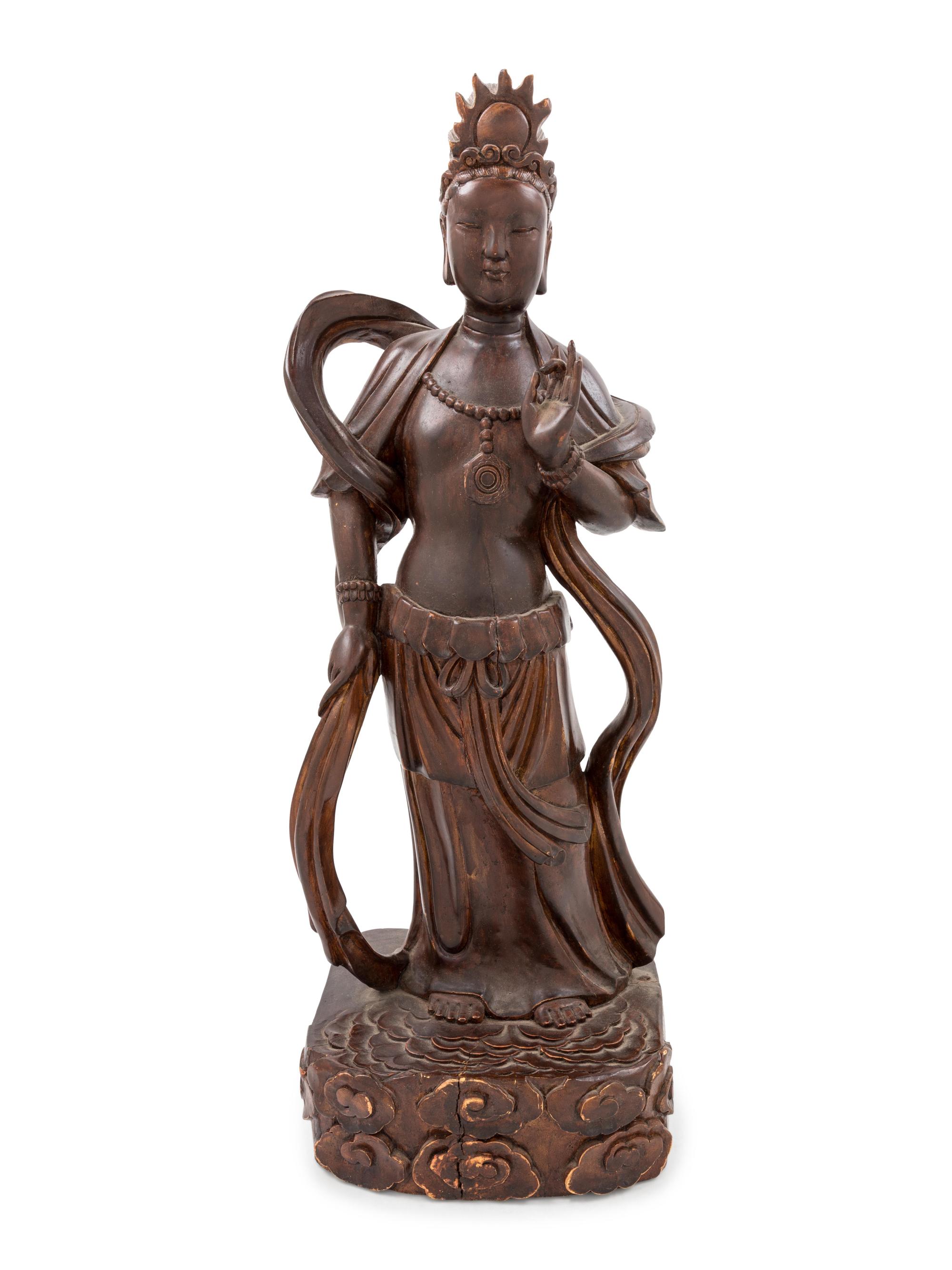 A Chinese Carved Wood Figure of Guanyin
