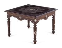 A Syrian Carved and Inlaid Walnut Low Table