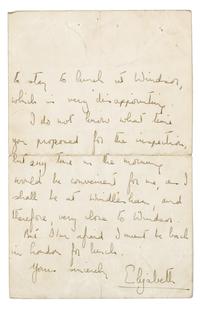 ELIZABETH II, Queen of England (b. 1926). Autographed letter signed ("Elizabeth"), as princess, to Colonel Goullrem, Lndn, 13 May 1948.