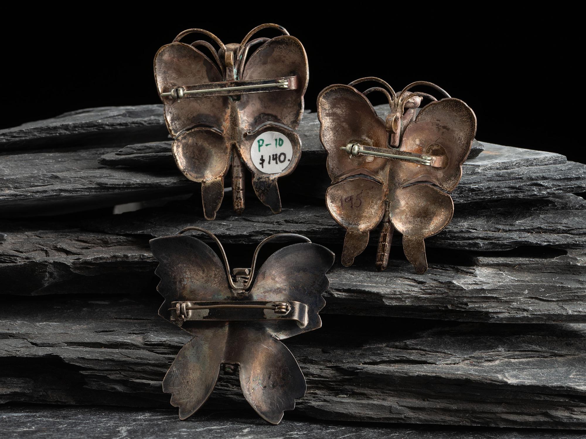 Navajo Stamped Silver Butterfly Pins/Brooches