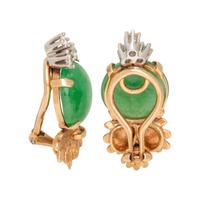 YELLOW GOLD, JADE AND DIAMOND EARCLIPS