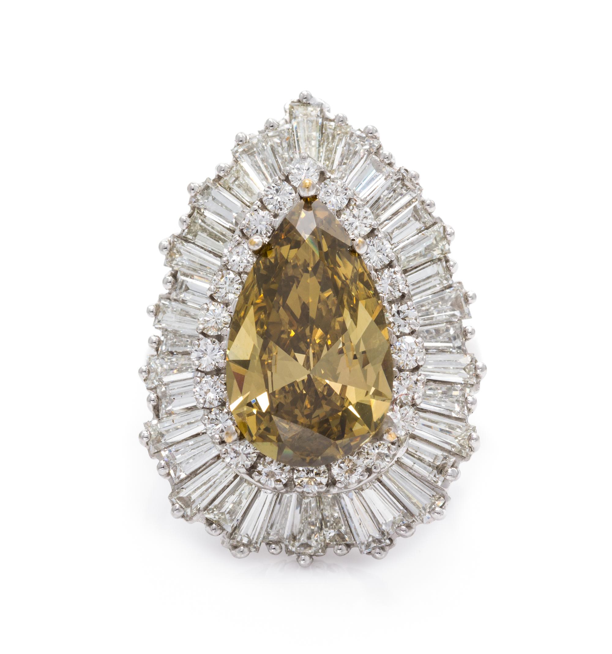 A Platinum, Treated Colored Diamond and Diamond Ring/Pendant, 10.70 dwts.