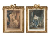 A Pair of French Gilt Bronze Frames with Color Aquatints Depicting Louis XVI and Marie Antoinette