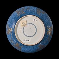A Gilt Decorated Powder Blue Ground 'Fishes' Dish, 18th Century 清中期 藍地描金魚藻紋賞盤
