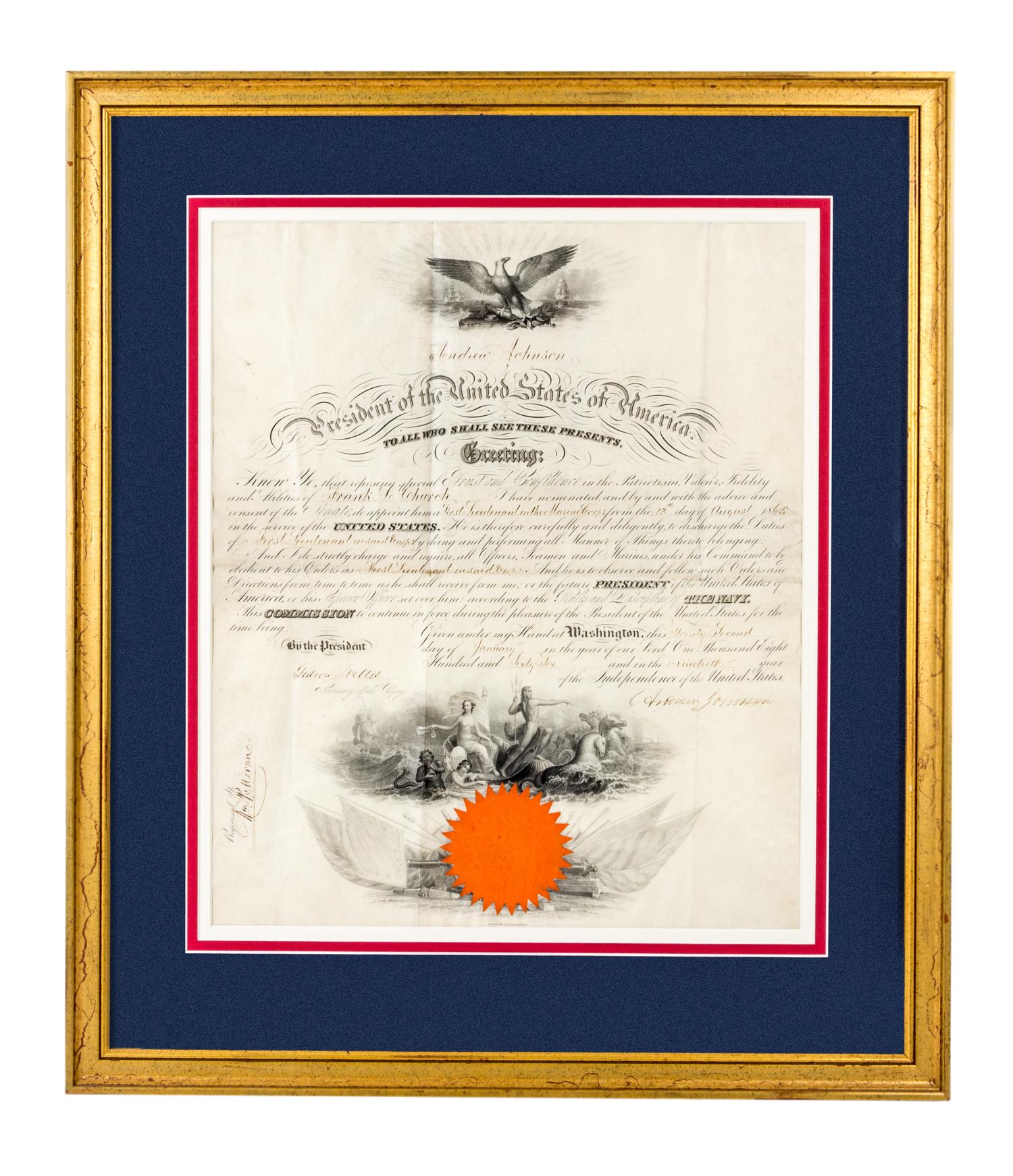 JOHNSON, ANDREW. Document signed, Washington, January 22, 1866. Appointment.