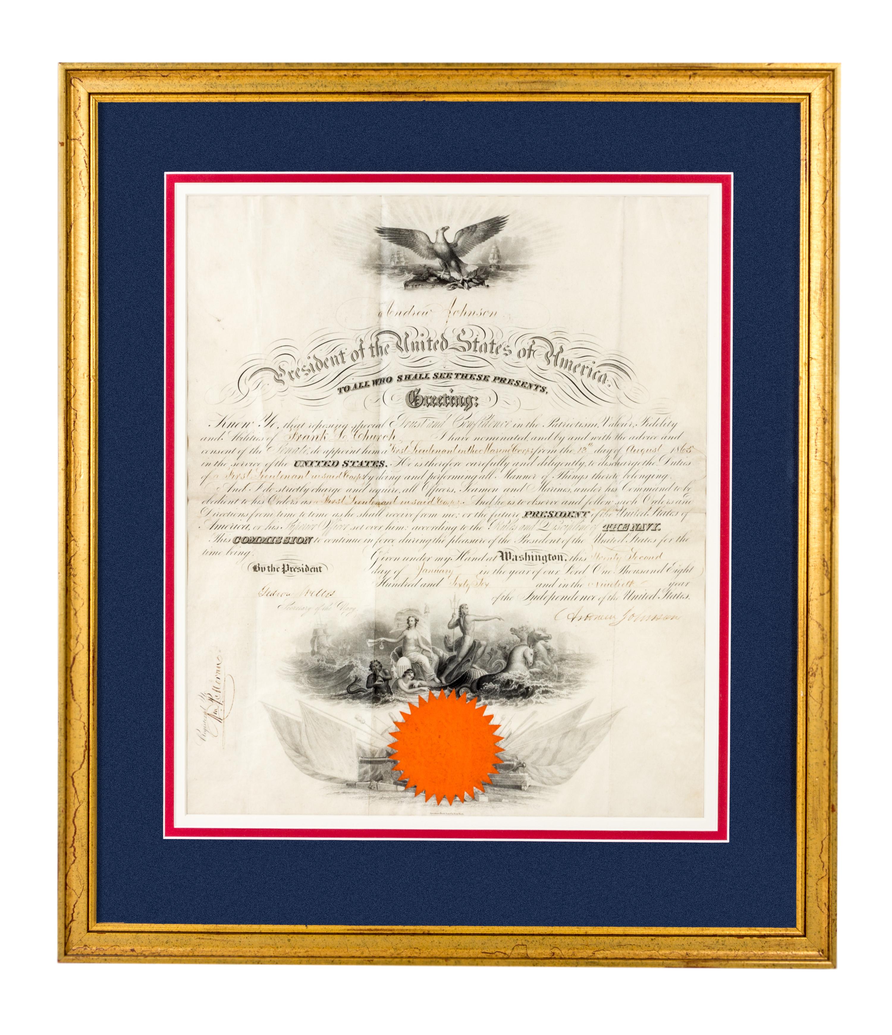 JOHNSON, ANDREW. Document signed, Washington, January 22, 1866. Appointment.