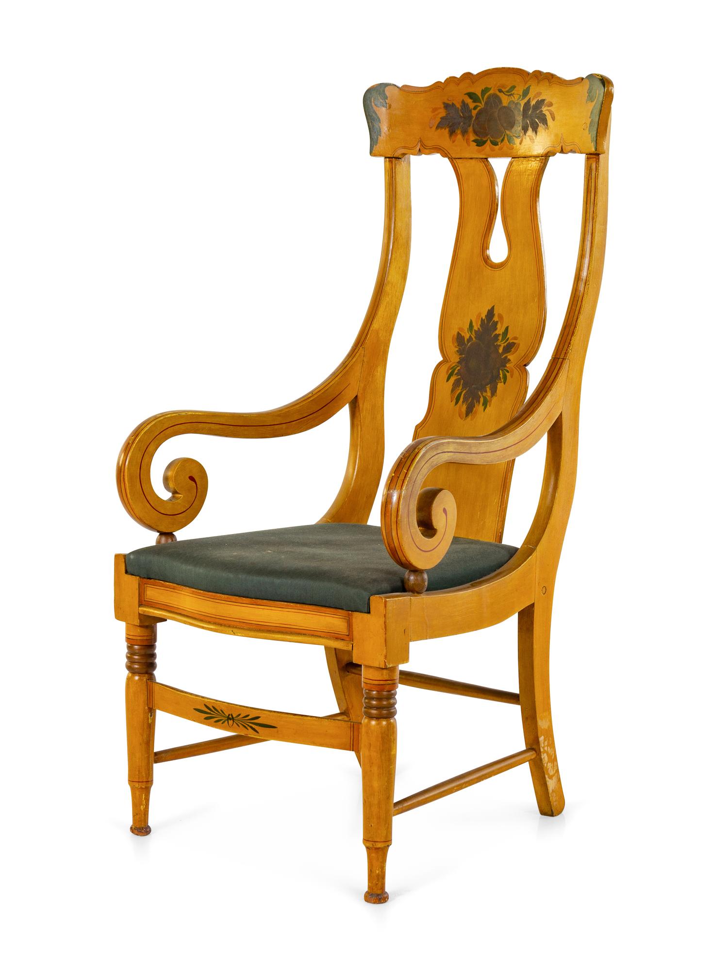 A Classical Stenciled and Yellow-Painted Armchair
