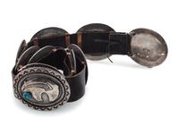 Navajo Cast Sterling Silver and Turquoise Concha Belt, with Heartline Bear Design