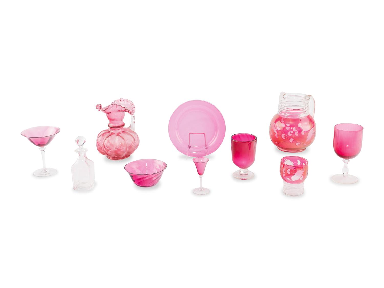 An Assembled Collection of Pink Glass Table Articles