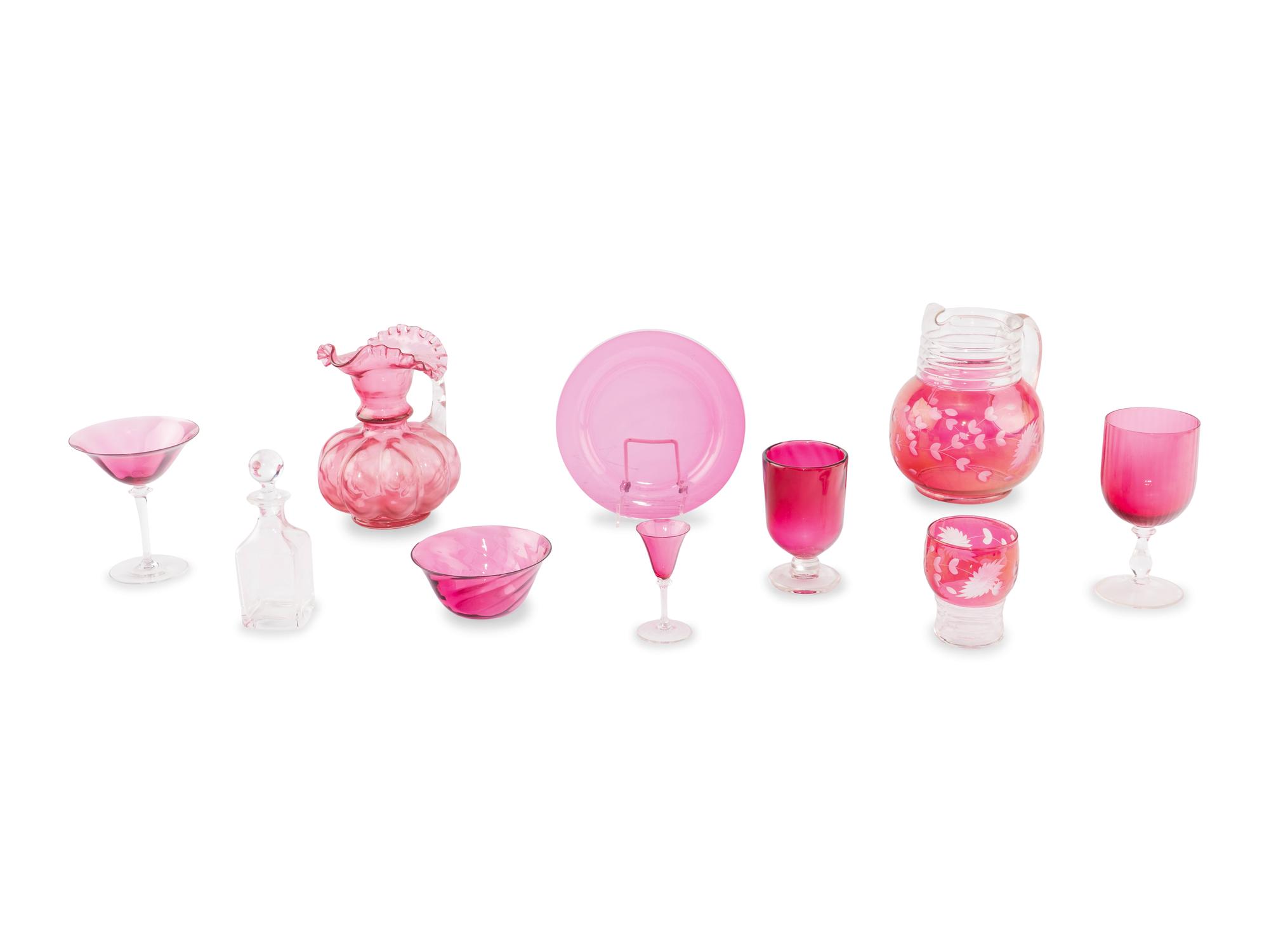 An Assembled Collection of Pink Glass Table Articles