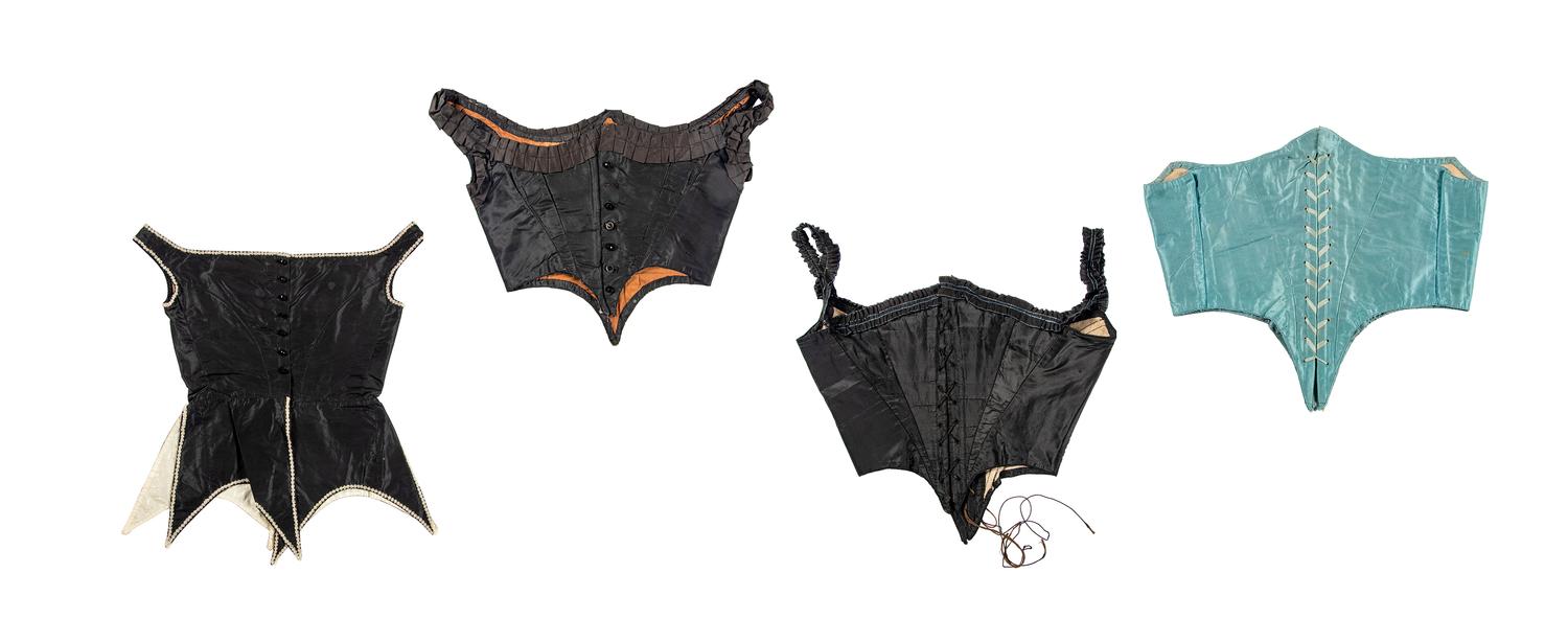 Four "Swiss Waist" Bodices and Corselets, 1860s