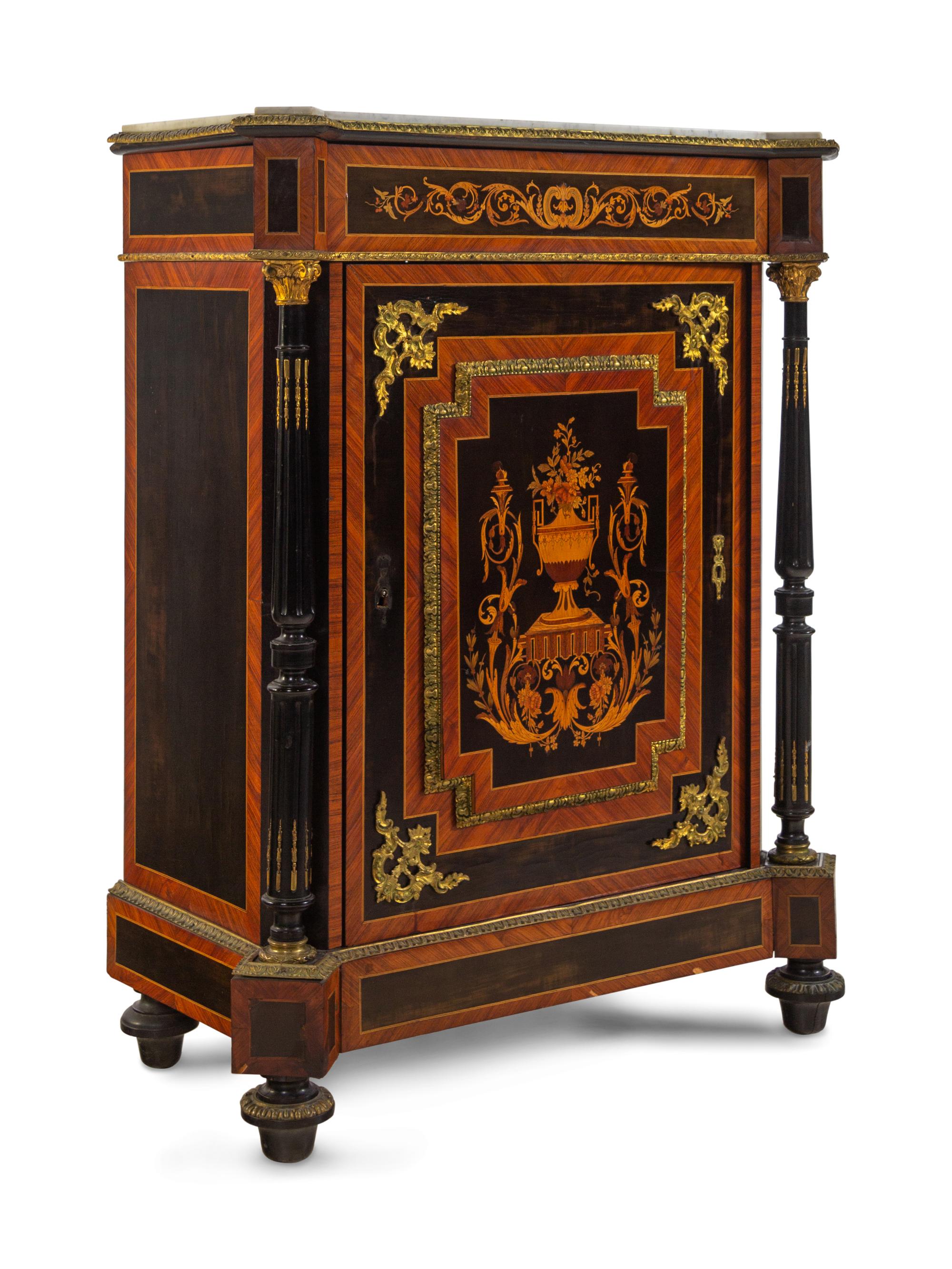 A Napoleon III Style Parcel Ebonized and Marquetry Meuble d'Appui