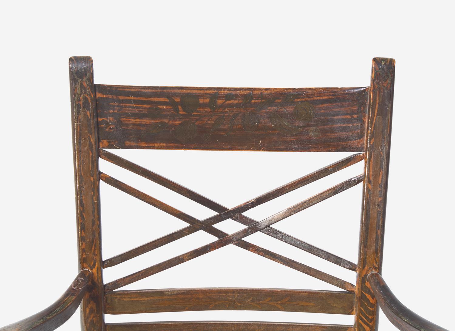 A Pair of Classical Grain Painted Rush Seat Armchairs