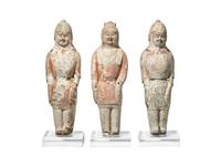 Three Chinese Painted Pottery Figures of Soldiers, Northern Qi Dynasty (550-577)