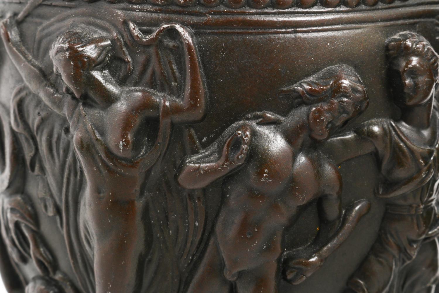A Pair of Grand Tour Cast Metal and Marble Urns