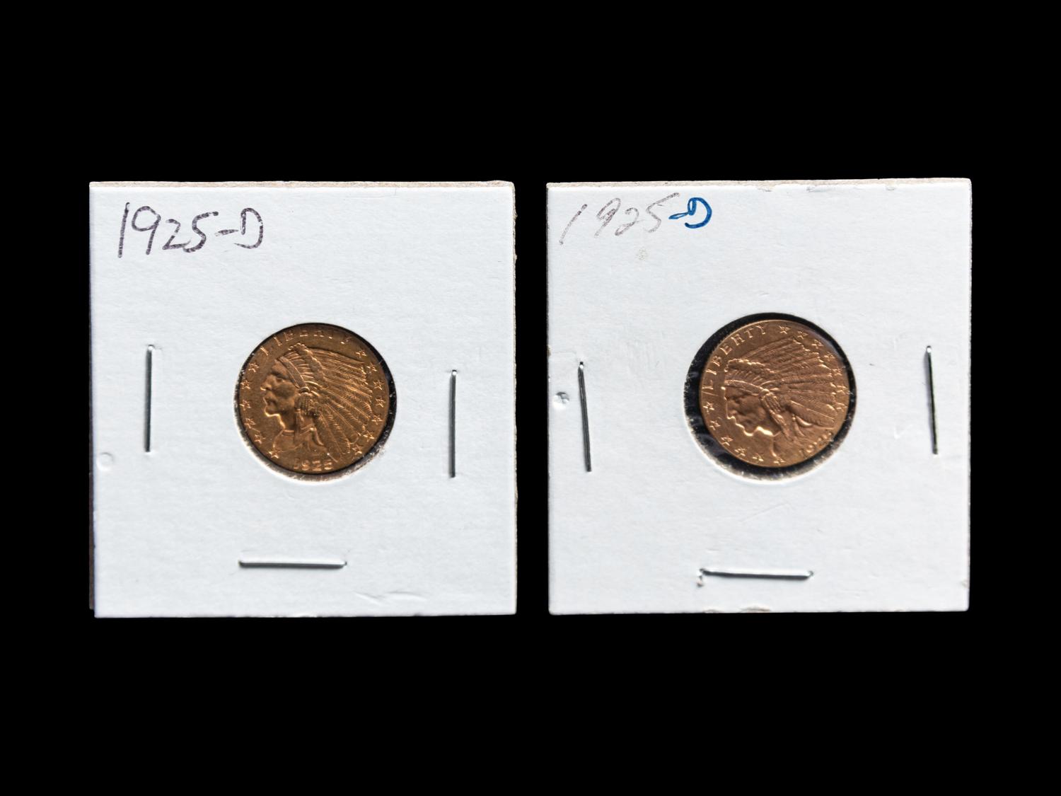 Two 1925-D Indian Head $2.50 Gold Coins