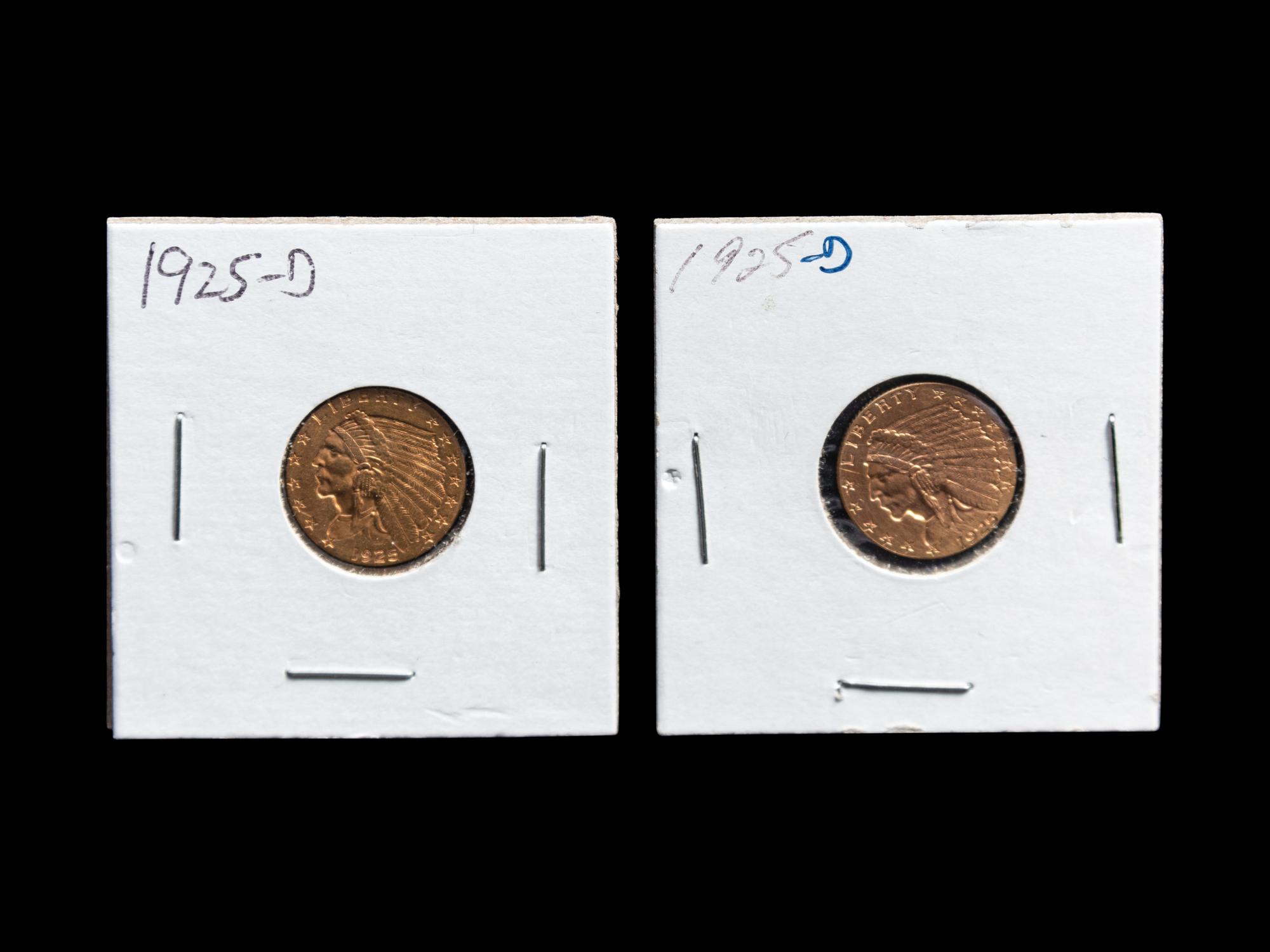 Two 1925-D Indian Head $2.50 Gold Coins