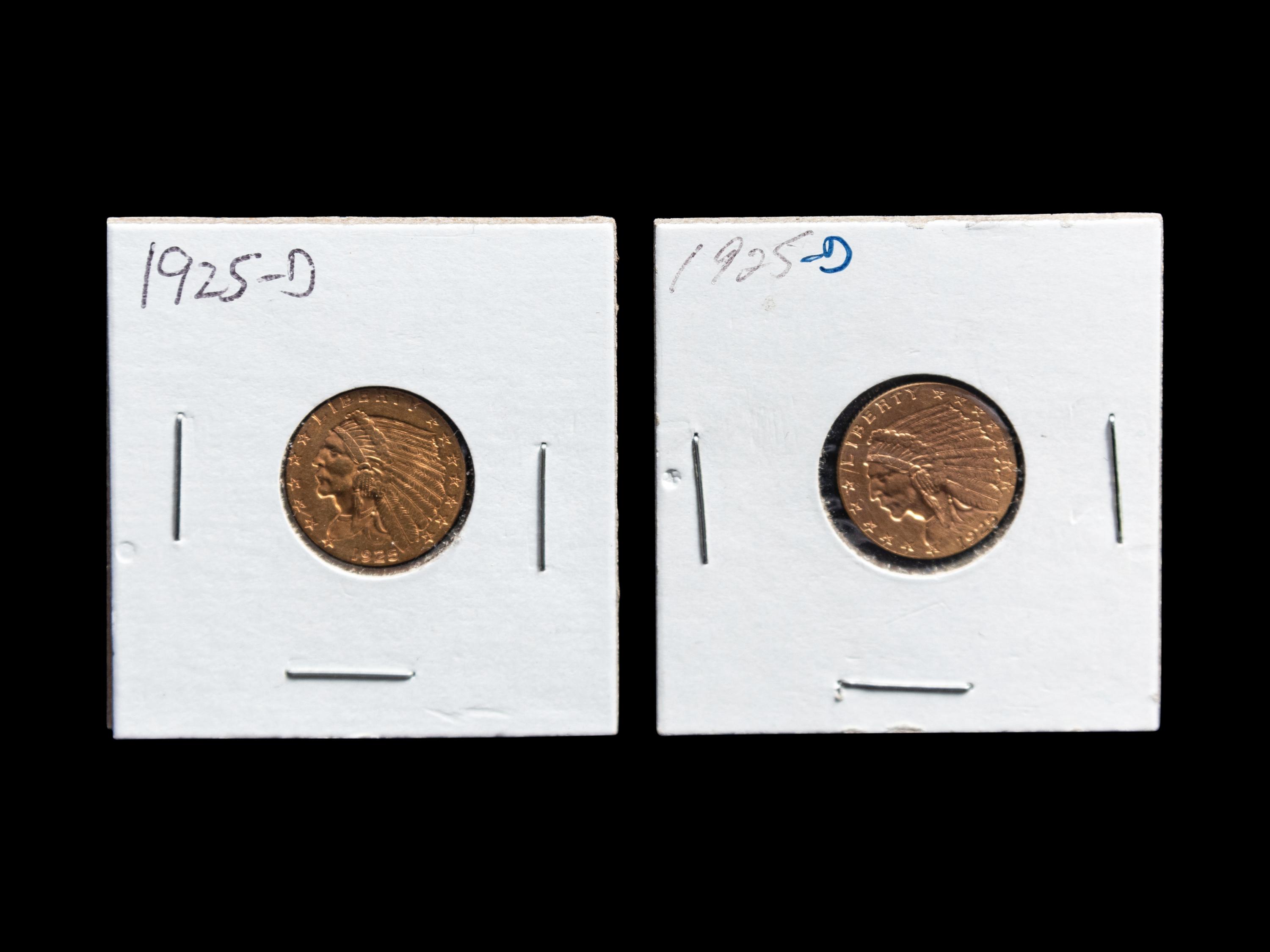 Two 1925-D Indian Head $2.50 Gold Coins