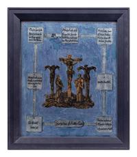 A Continental Reverse Painting on Glass Depicting the Three Crosses