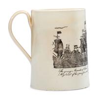 A Creamware Transfer-Printed Tankard with Naval Battle Scene