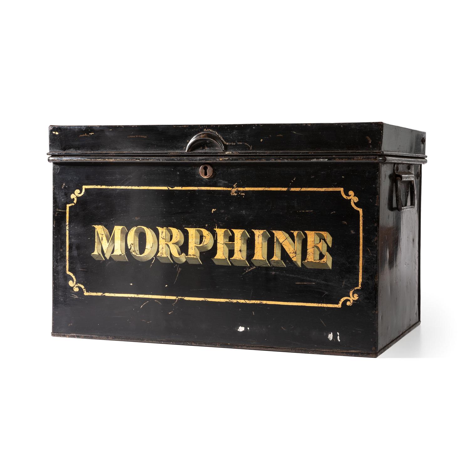 A Painted Tin Morphine Storage Box